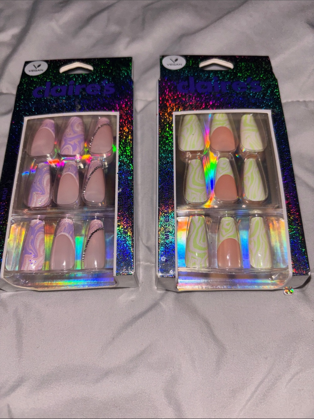 Claire’s 24 Nails Long Square Design/Color French Tip-Glue Included(Brand New)